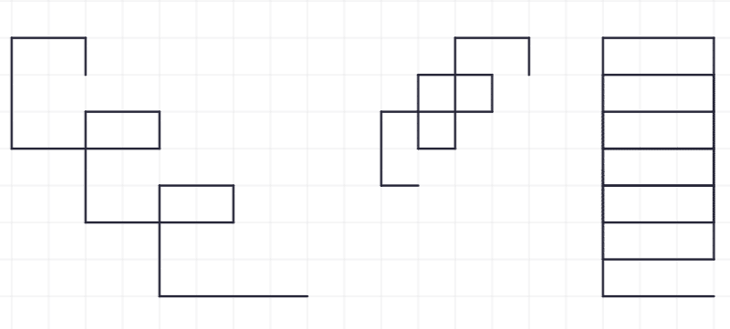 3 different shapes. Two spiral down. One looks like an unfinished ladder.